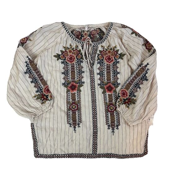 Johnny Was Tops - Johnny Was Workshop Tunic XS Juliene Peasant Embroidered Floral Boho Cottagecore